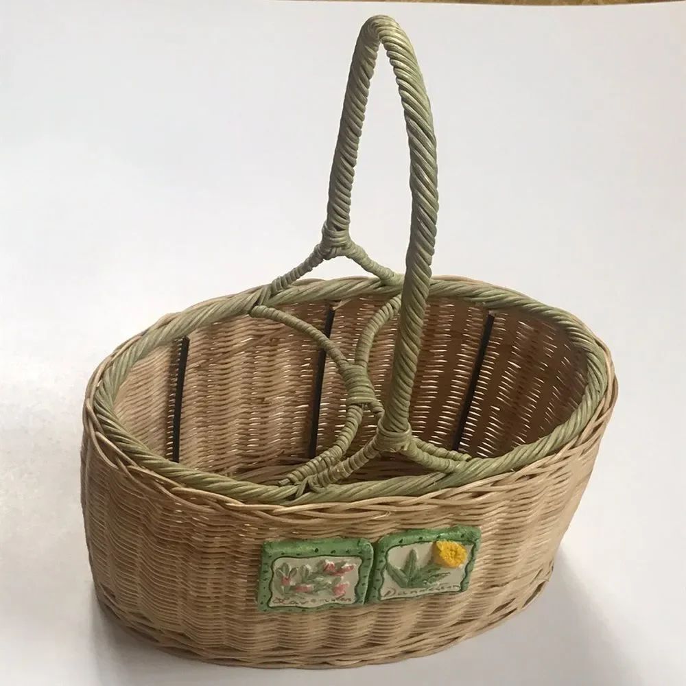 Handmade Vintage Basket W/ Metal Wicker Picnic Wine Basket